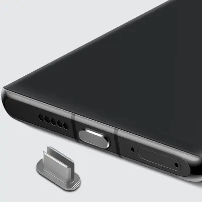 Cadorabo Zaščitni pokrovček, združljiv z USB C v sivi barvi za zaščito pred prahom za polnjenje vrat proti prahu