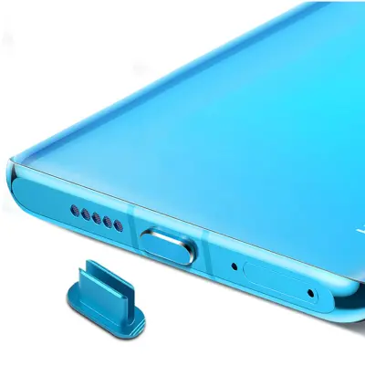 Cadorabo Zaščitni pokrovček, združljiv z USB C v temno modri barvi za zaščito pred prahom za polnjenje vrat za prah