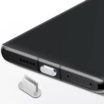 Cadorabo Zaščitni pokrovček, združljiv z USB C v Silver - Prug za zaščito pred prahom za polnjenje vrat proti prahu