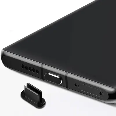 Cadorabo Zaščitni pokrovček, združljiv z USB C v črni barki za zaščito pred prahom za polnjenje vrat proti prahu