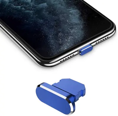 Cadorabo Zaščitni pokrovček, združljiv z Apple iPhone v temno modri barvi - za zaščito prahu za polnjenje vrat za prah proti prahu