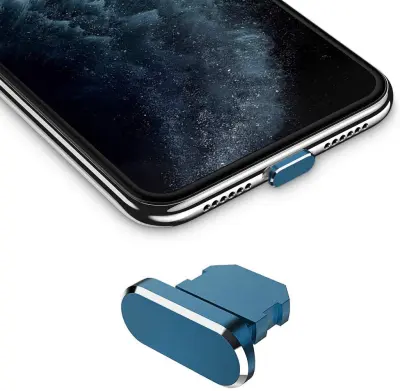 Cadorabo Zaščitni pokrovček, združljiv z Apple iPhone v Navy Blue - Prah Protection Plug za polnjenje vrat proti prahu