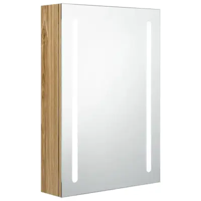 vidaXL LED kopalniška omarica z ogledalom hrast 50x13x70 cm