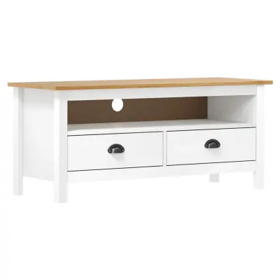 vidaXL TV omarica Hill bela 110x40x47 cm trdna borovina