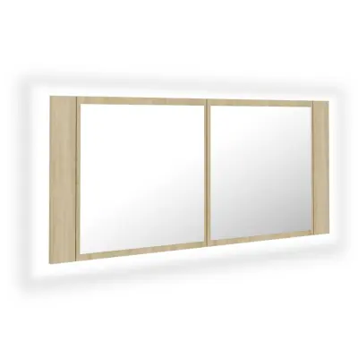 vidaXL LED kopalniška omarica z ogledalom sonoma hrast 100x12x45 akril