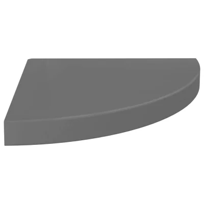 vidaXL Kotna polica visok sijaj siva 35x35x3,8 cm MDF