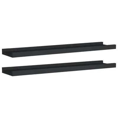 vidaXL Police z robom 2 kosa črne 60x9x3 cm mediapan