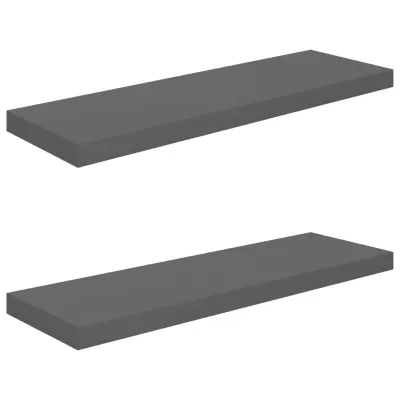 vidaXL Stenske police 2 kosa visok sijaj sive 80x23,5x3,8 cm MDF