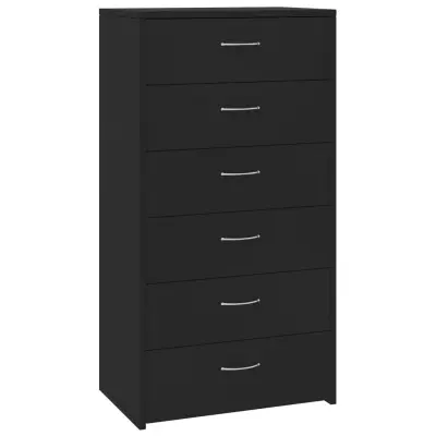 vidaXL Komoda s 6 predali črna 50x34x96 cm iverna plošča
