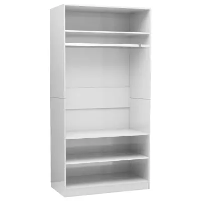 vidaXL Garderobna omara visok sijaj bela 100x50x200 cm iverna plošča