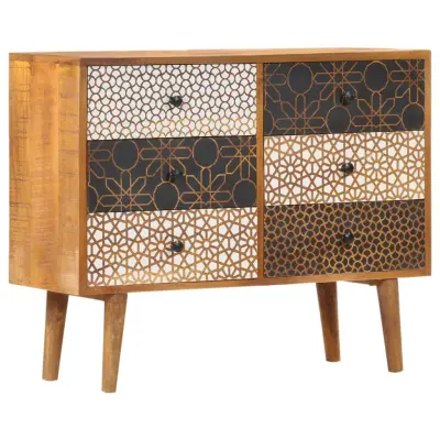 vidaXL Komoda s potiskanim vzorcem 90x30x70 cm trden mangov les