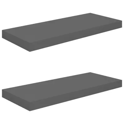 vidaXL Stenske police 2 kosa visok sijaj sive 60x23,5x3,8 cm MDF