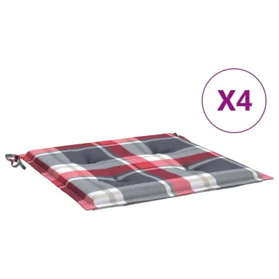 vidaXL Blazine za vrtne stole 4 kosi rdeče karo 50x50x3 cm oxford