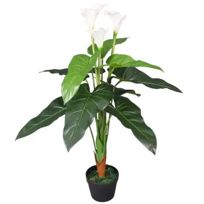 vidaXL Umetna rastlina kala lilija v loncu 85 cm bele barve