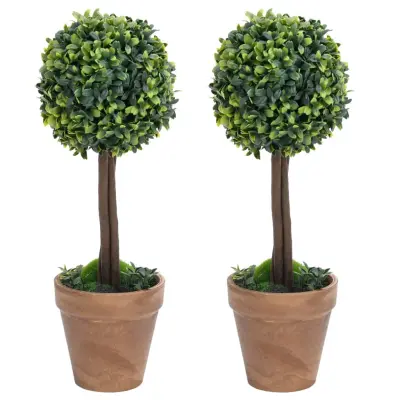 vidaXL Umetna rastlina pušpan 2 kosa z lonci okrogle oblike 41 cm