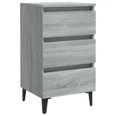 vidaXL Nočna omarica s kovinskimi nogami siva sonoma 40x35x69 cm