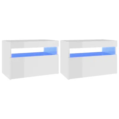 vidaXL Nočna omarica z LED lučkami 2 kosa visok sijaj bela 60x35x40 cm