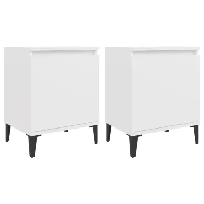 vidaXL Nočne omarice s kovinskimi nogami bele 40x30x50 cm