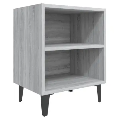vidaXL Nočna omarica s kovinskimi nogami siva sonoma hrast 40x30x50 cm