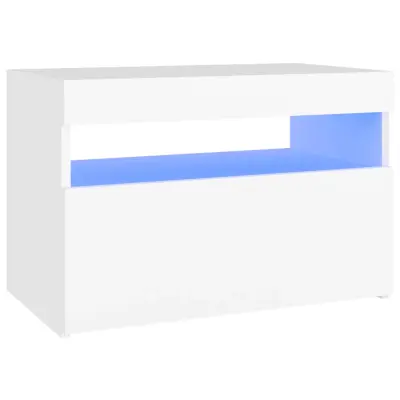 vidaXL Nočna omarica z LED lučkami bela 60x35x40 cm inženirski les