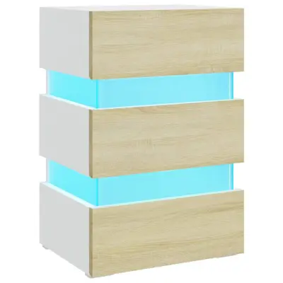 vidaXL LED nočna omarica bela sonoma hrast 45x35x67 cm inženirski les
