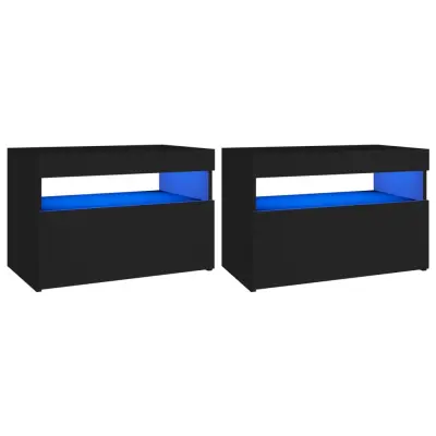 vidaXL Nočna omarica z LED lučkami 2 kosa črna 60x35x40 cm inž. les
