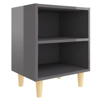 vidaXL Nočna omarica z lesenimi nogami visok sijaj siva 40x30x50 cm