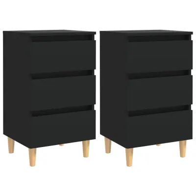 vidaXL Nočna omarica z nogami iz trdnega lesa 2 kosa črna 40x35x69 cm