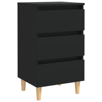vidaXL Nočna omarica z nogami iz trdnega lesa črna 40x35x69 cm