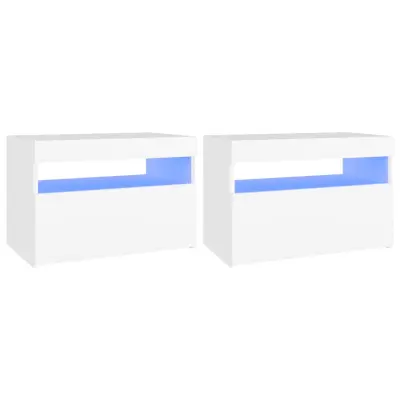 vidaXL Nočna omarica z LED lučkami 2 kosa bela 60x35x40 cm inž. les