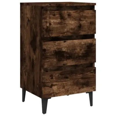vidaXL Nočna omarica s kovinskimi nogami dimljeni hrast 40x35x69 cm