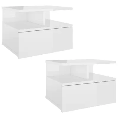 vidaXL Stenske nočne omarice 2 kosa visok sijaj bele 40x31x27 cm