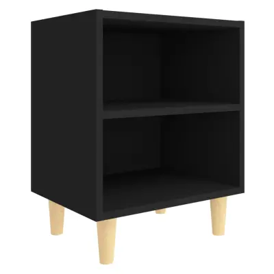 vidaXL Nočna omarica s trdnimi lesenimi nogami črna 40x30x50 cm