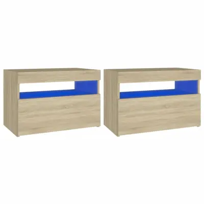 vidaXL Nočna omarica z LED lučkami 2 kosa sonoma hrast 60x35x40 cm