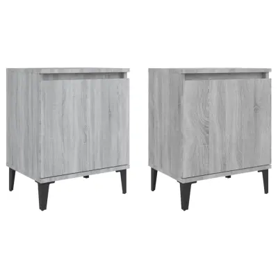 vidaXL Nočne omarice s kovinskimi nogami siva sonoma 40x30x50 cm