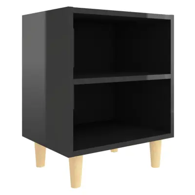 vidaXL Nočna omarica z lesenimi nogami visok sijaj črna 40x30x50 cm