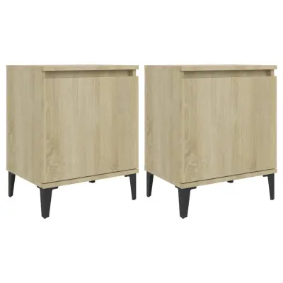 vidaXL Nočne omarice s kovinskimi nogami sonoma hrast 40x30x50 cm