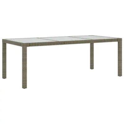 vidaXL Vrtna miza siva 190x90x75 cm kaljeno steklo in poli ratan