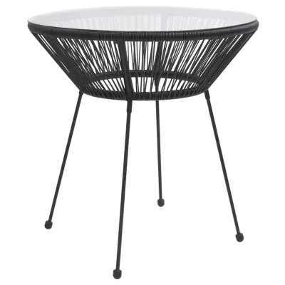 vidaXL Vrtna jedilna miza črna Ø70x74 cm ratan in steklo
