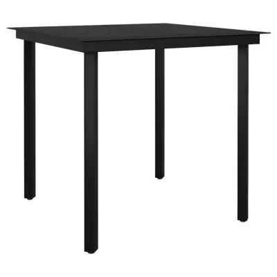 vidaXL Vrtna jedilna miza črna 80x80x74 cm jeklo in steklo
