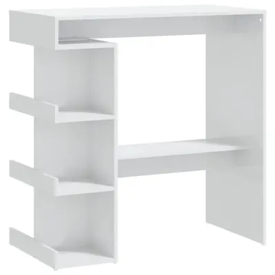 vidaXL Barska miza s policami visok sijaj bela 100x50x101,5 cm
