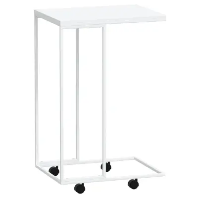 vidaXL Stranska mizica s kolesi bela 40x30x63,5 cm inženirski les