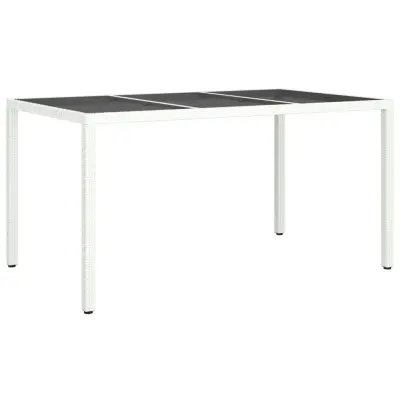 vidaXL Vrtna miza 150x90x75 cm kaljeno steklo in poli ratan bel