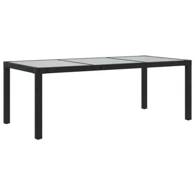 vidaXL Vrtna miza črna 190x90x75 cm kaljeno steklo in poli ratan