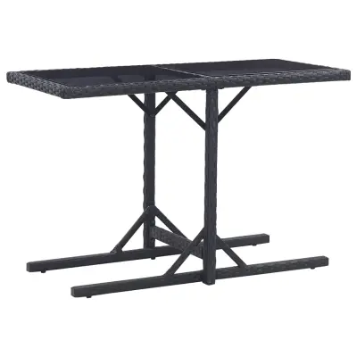 vidaXL Vrtna miza črna 110x53x72 cm steklo in poli ratan