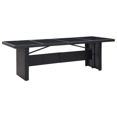 vidaXL Vrtna miza črna 240x90x74 cm poli ratan in steklo