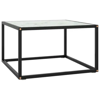 vidaXL Klubska mizica črna z belim marmornim steklom 60x60x35 cm