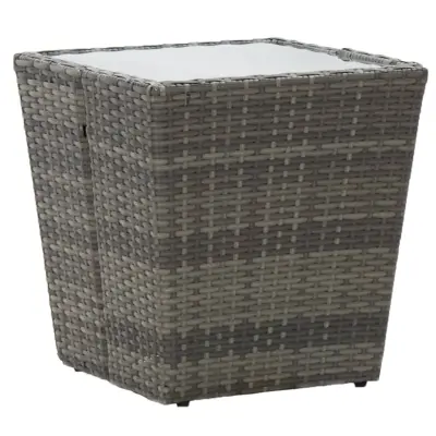 vidaXL Čajna mizica siva 41,5x41,5x43 cm poli ratan in kaljeno steklo