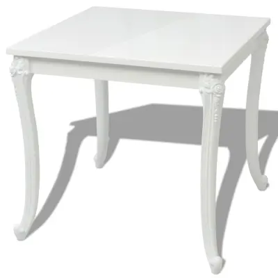 vidaXL Miza za Jedilnico 80x80x76 cm Visok Sijaj Bele Barve