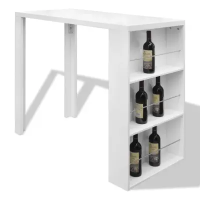 vidaXL Barska miza MDF s stojalom za vino visok sijaj bela